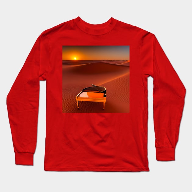 An Abstract Looking Piano Alone In The Sahara Desert At Sunrise. Long Sleeve T-Shirt by Musical Art By Andrew